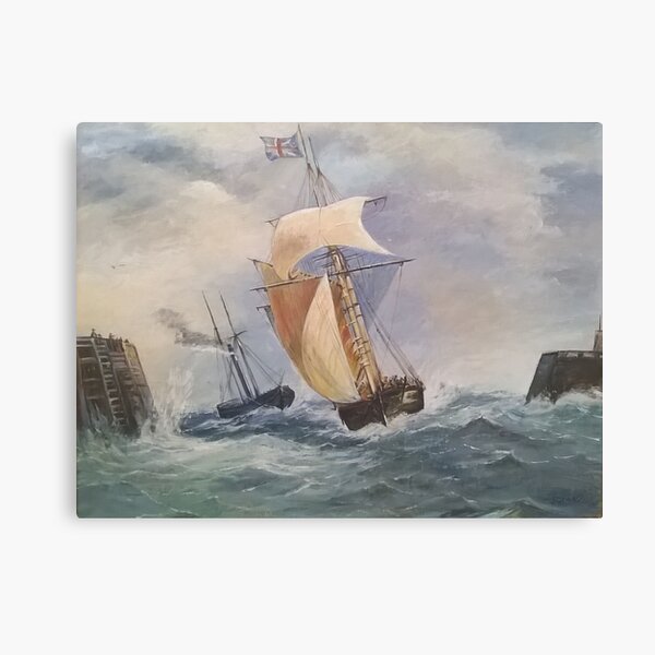 Seascape Print Of Original Oil Painting Of Naval Scene of Unknown Artist 1880s. Canvas Print