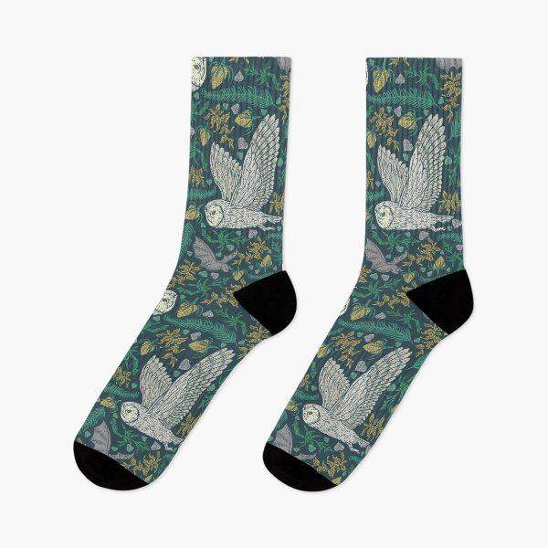 Item preview, Flying Gothic Snowy Owls and Bats with Green Gray Leaves designed and sold by PUFFYP.