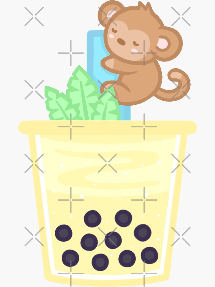"Monkey Boba Tea" Sticker for Sale by bcstudioart | Redbubble