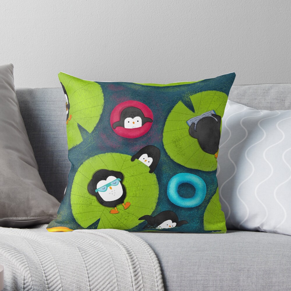 Penguins Resort Throw Pillow