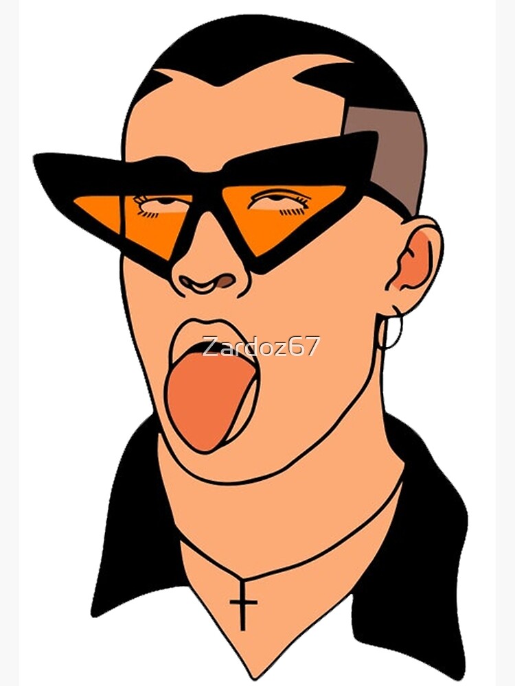 Bad Bunny Fan Art Bad Bunny Face With Tounge Rapper Scrapbooking Greeting.....