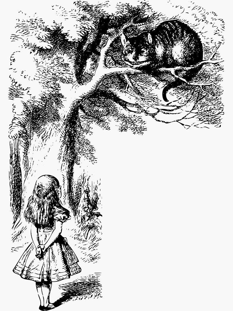 Thumbnail 3 of 3, Sticker, Alice in Wonderland | Cheshire Cat | Vintage Alice | Black and White | designed and sold by EclecticAtHeART.