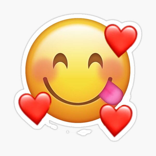 "blushing emoji with tongue out and hearts" Sticker by Kpap13 Redbubble