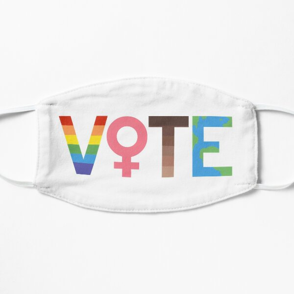 VOTE graphic- LGBTQ+, Feminism, BLM, and Climate Change Flat Mask