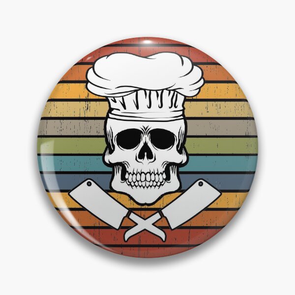 Artikelvorschau, Vintage Retro Chef Schädel und gekreuzte Fleischbeil Metzger Messer lustig entworfen und verkauft von pcreations.