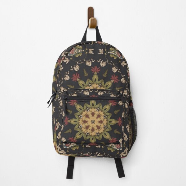 Item preview, 1980s Hippie mandala Black Floral Red Yellow Bohemian Floral designed and sold by LEILA ART SPACE.