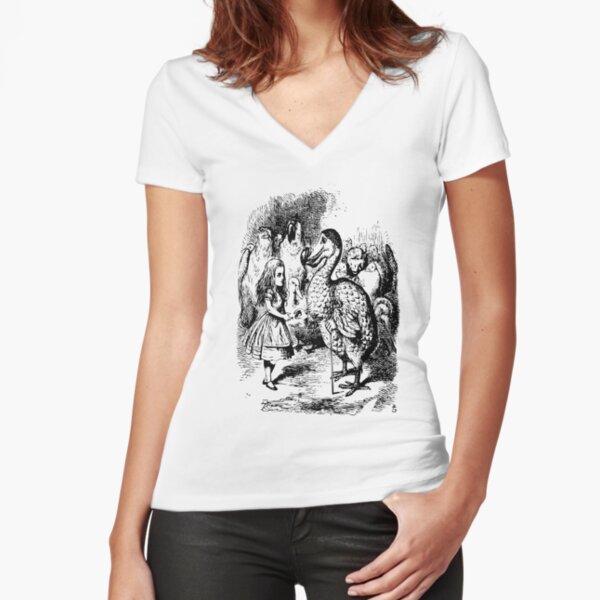 Alice in Wonderland | Dodo Presenting Thimble to Alice | Vintage Alice | Fitted V-Neck T-Shirt