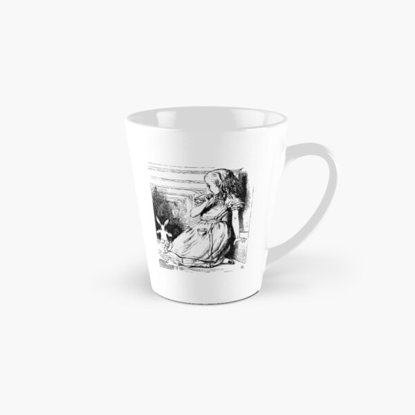 Alice in Wonderland | Giant Alice Watches Rabbit Run Away | Vintage Alice | Black and White | Tall Mug