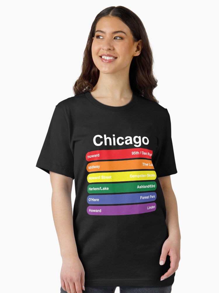Thumbnail 2 von 7, Essential T-Shirt, Chicago Stolz Regenbogenfahne Farbe Metro Zuglinien LGBTQ designt und verkauft von goodfriendkyle.