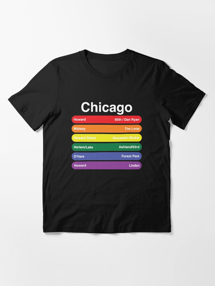 Thumbnail 3 von 7, Essential T-Shirt, Chicago Stolz Regenbogenfahne Farbe Metro Zuglinien LGBTQ designt und verkauft von goodfriendkyle.