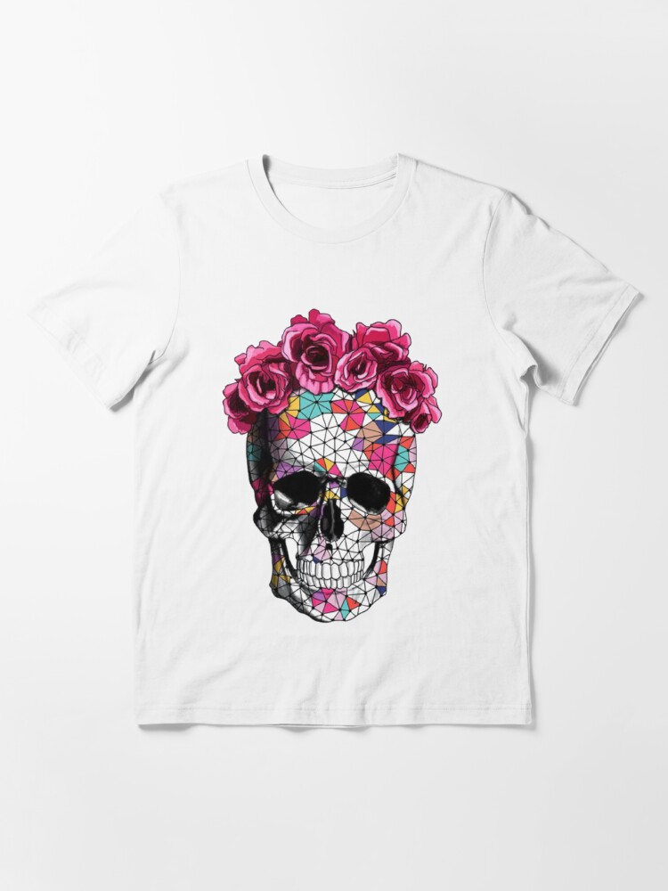 Essential T-Shirt for Sale mit Schädel und Rosen Frauenfarben