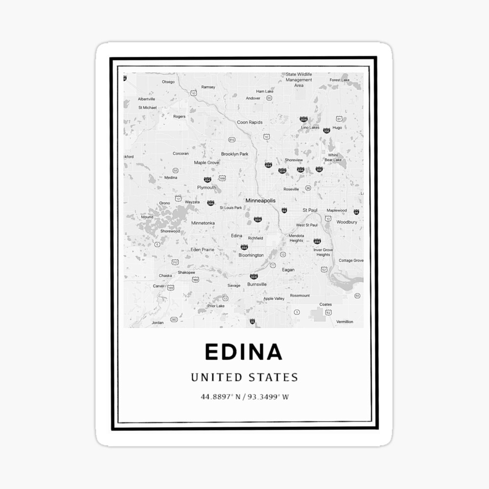 Edina Minnesota City Map and Coordinates Sticker for Sale by