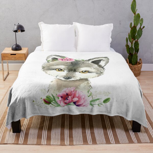 Item preview, Woodland Wolf with Pink Floral Poppies designed and sold by Paulele.