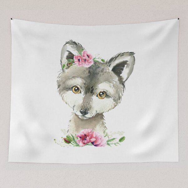 Item preview, Woodland Wolf with Pink Floral Poppies designed and sold by Paulele.