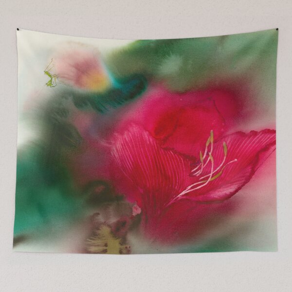 Item preview, Red flower & praying mantis designed and sold by Sun Lin.