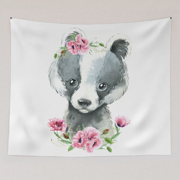 Item preview, Woodland Badger with Pink Floral Poppies designed and sold by Paulele.