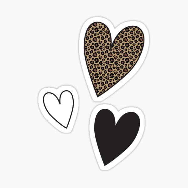 Leopard Print Black White Heart Pack Sticker