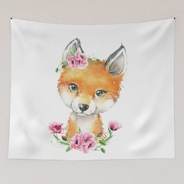 Item preview, Woodland Fox with Pink Floral Poppies designed and sold by Paulele.