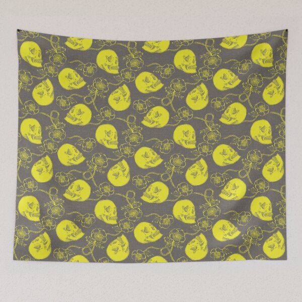 Item preview, Skulls and Anemones Neon Yellow Bright designed and sold by Cecilia Mok.