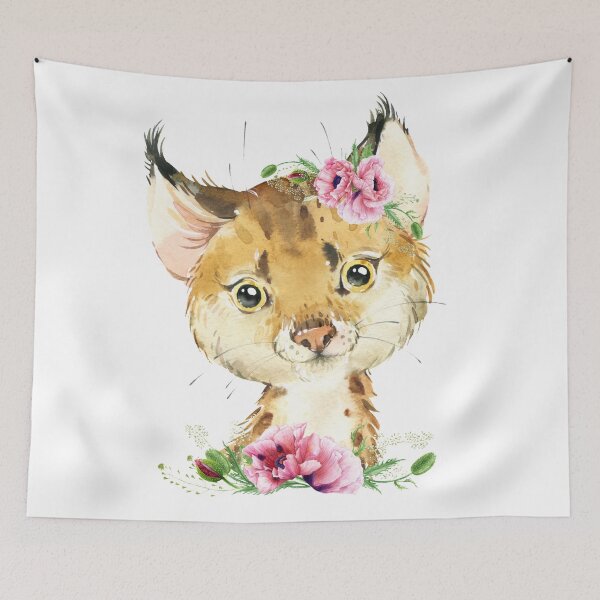 Item preview, Woodland Lynx with Pink Floral Poppies designed and sold by Paulele.
