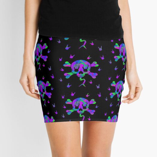 Rock Party Rainbow Skull Mini Skirt
