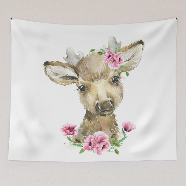 Item preview, Woodland Elk with Pink Floral Poppies designed and sold by Paulele.