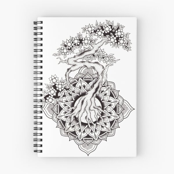 Item preview, Crooked tree with flowers mandala in pen and ink dotwork. designed and sold by René Voortwist Pen and Ink art.