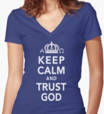 Keep Calm and Trust God Women's Fitted V-Neck T-Shirt