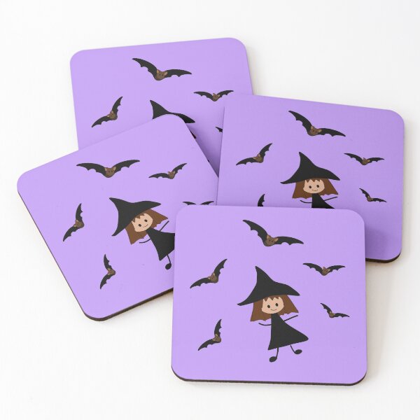 Item preview, Happy Brunette Witch Girl Dancing with Bats  (purple background) designed and sold by nutmegfairy.