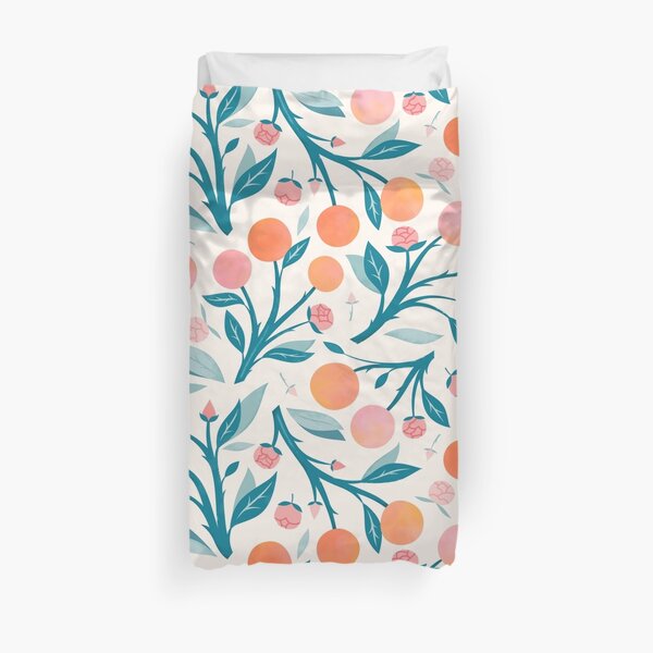Peaches and Peony Buds Duvet Cover