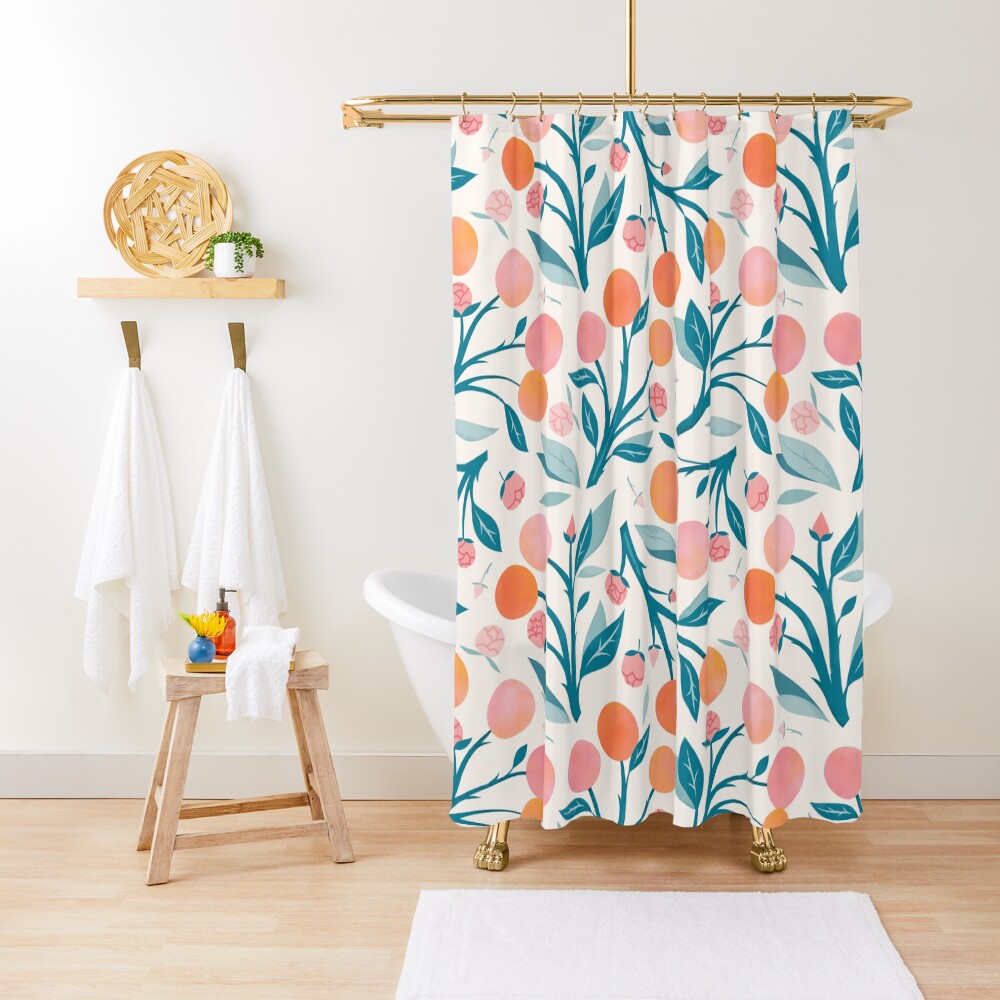 Peaches and Peony Buds Shower Curtain