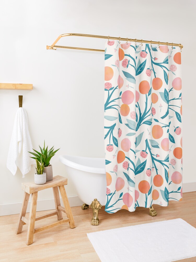 Alternate view of Peaches and Peony Buds Shower Curtain