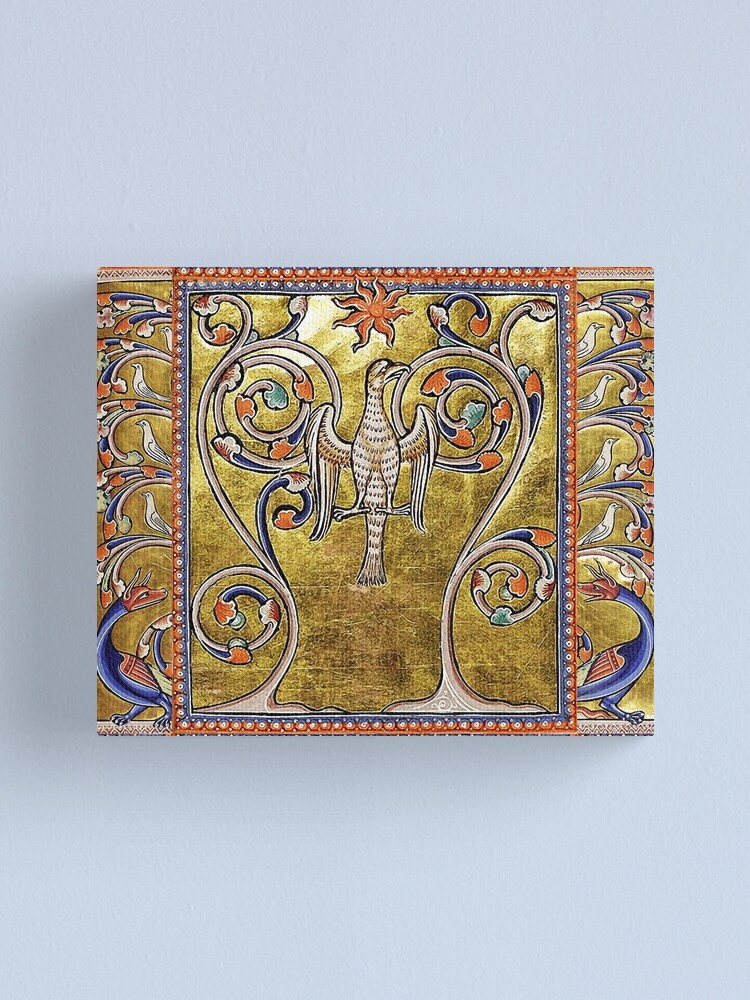Alternate view of MEDIEVAL BESTIARY,PHOENIX,TREE OF LIFE ,BIRDS,DRAGONS FANTASTIC ANIMALS IN GOLD RED BLUE COLORS Canvas Print