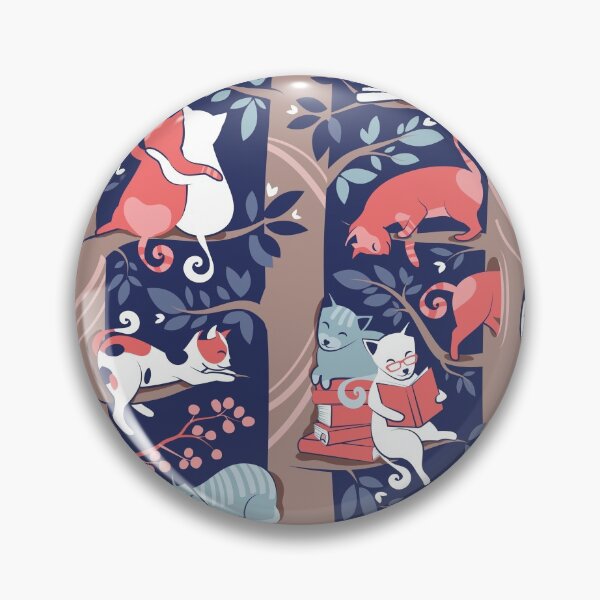 Item preview, Cats forest // blue background brown trees grey white and coral kitties designed and sold by SelmaCardoso.