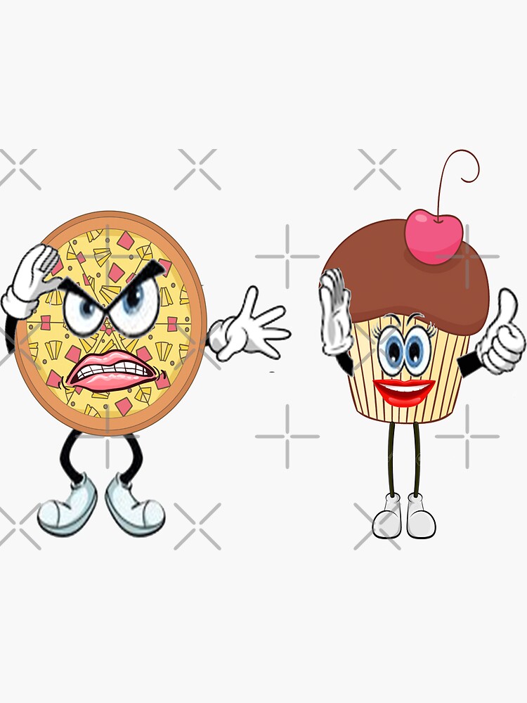 "Funny and adorable illustration of a combat between pizza and cake to