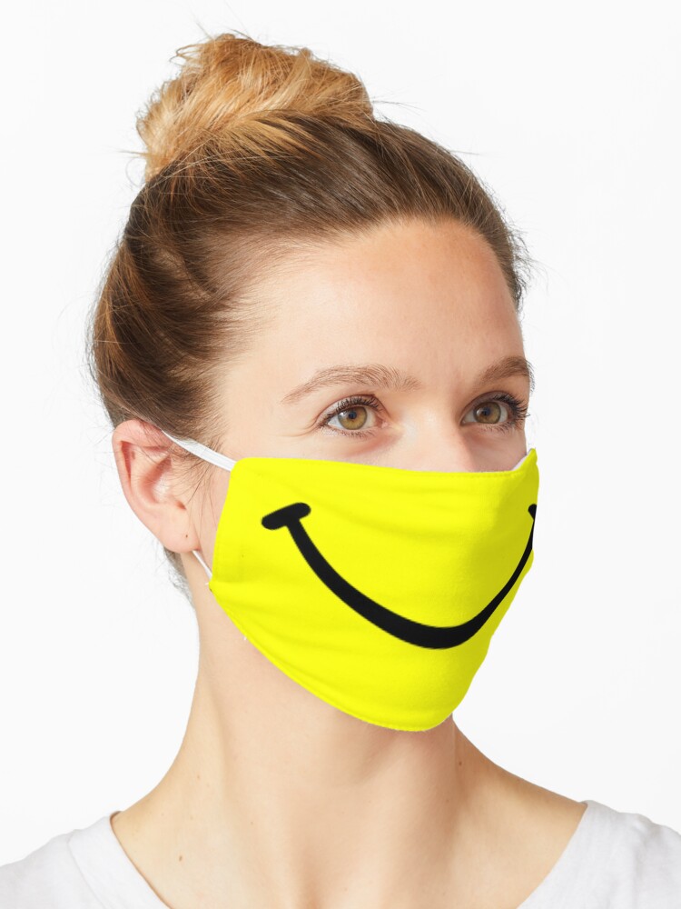 Download Yellow Smiley Face Mask Yellow Funny Smile Face Mask Gift For Friends Family Adults Or Youth Size Mask By Ynsbt17 Redbubble PSD Mockup Templates