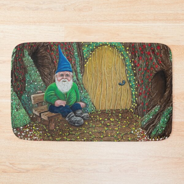 Artikelvorschau, Jolly Gnome auf einer Bank vor seinem Eichenhaus entworfen und verkauft von JollyGnomes.