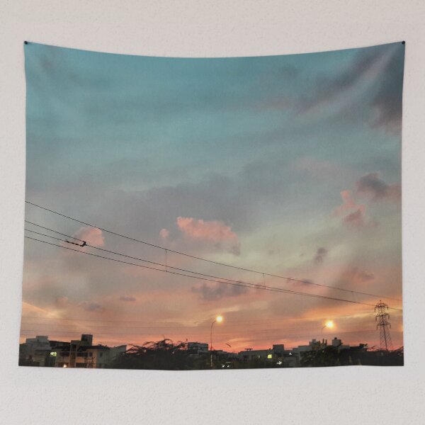 Item preview, Street lights pink sunset sky designed and sold by PrakritiPrints.
