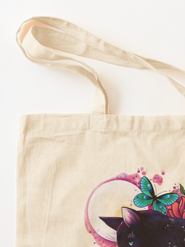 Alternate view of Midnight Cat watercolor design Tote Bag
