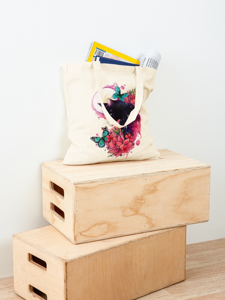 Alternate view of Midnight Cat watercolor design Tote Bag