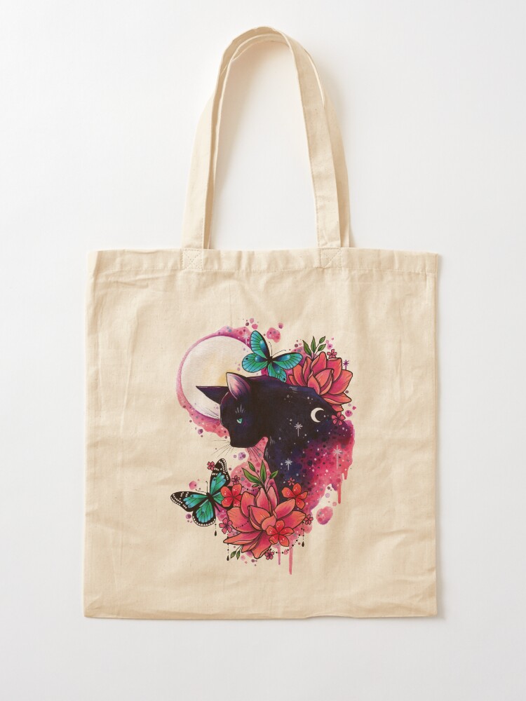 Alternate view of Midnight Cat watercolor design Tote Bag