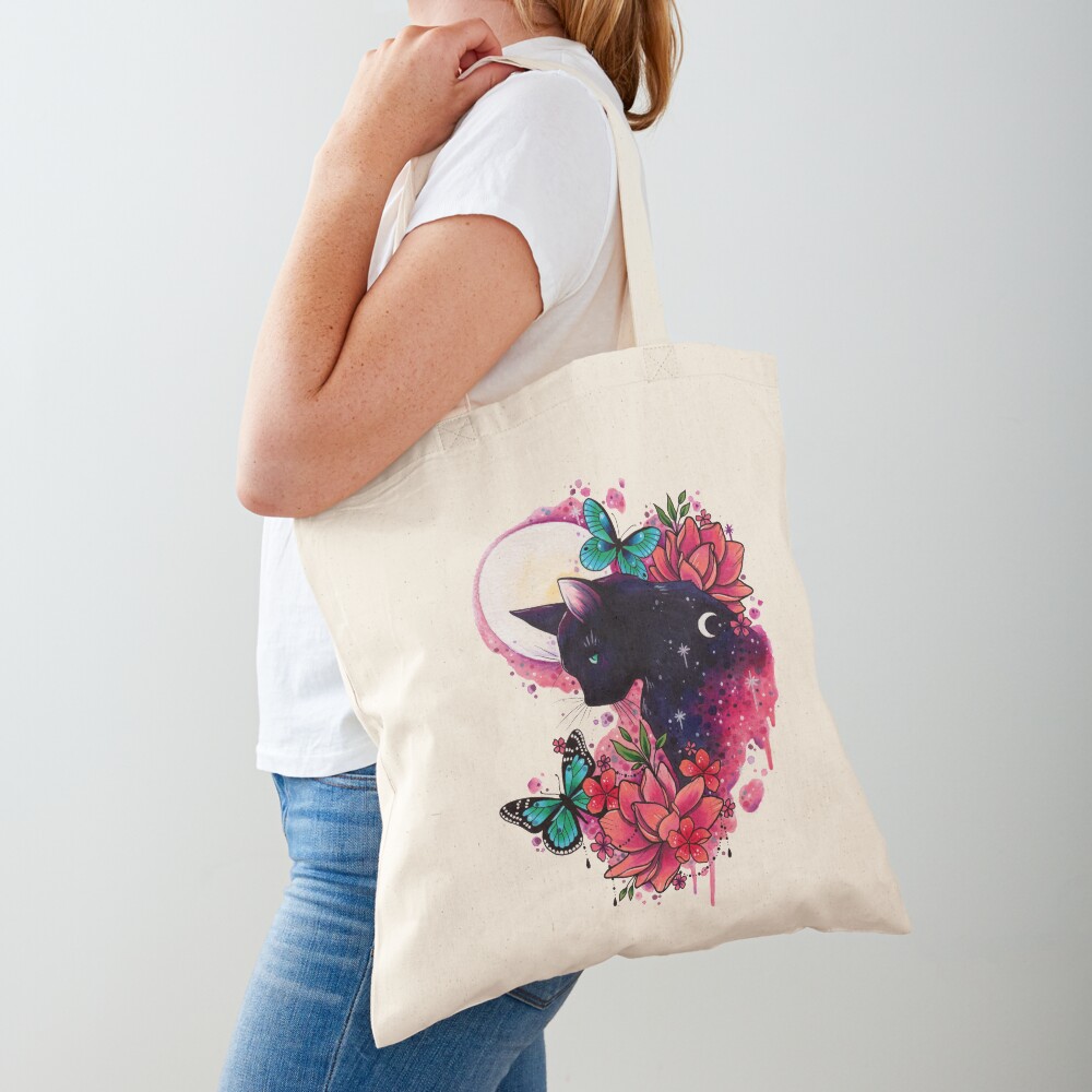 Midnight Cat watercolor design Tote Bag