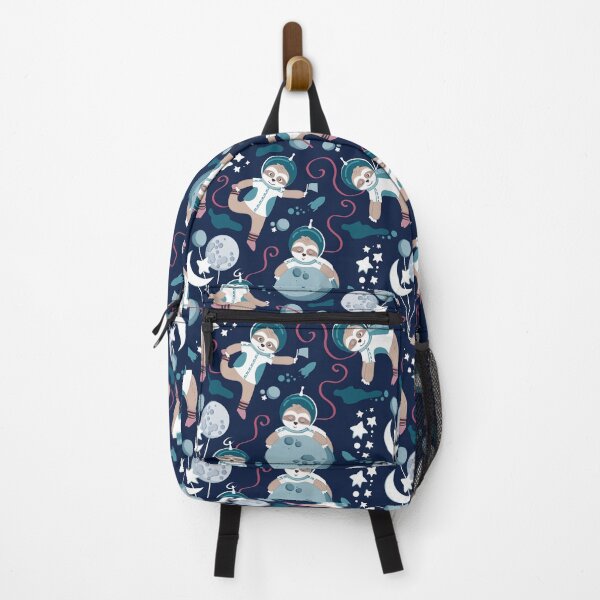 Item preview, Best Space To Be // navy blue background turquoise moons and cute astronauts sloths designed and sold by SelmaCardoso.