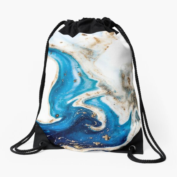 Blue and white marble Drawstring Bag