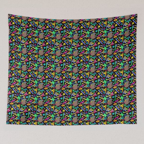 Item preview, Neon Rainbow Art Supplies Black Pattern designed and sold by rainbow-smash.