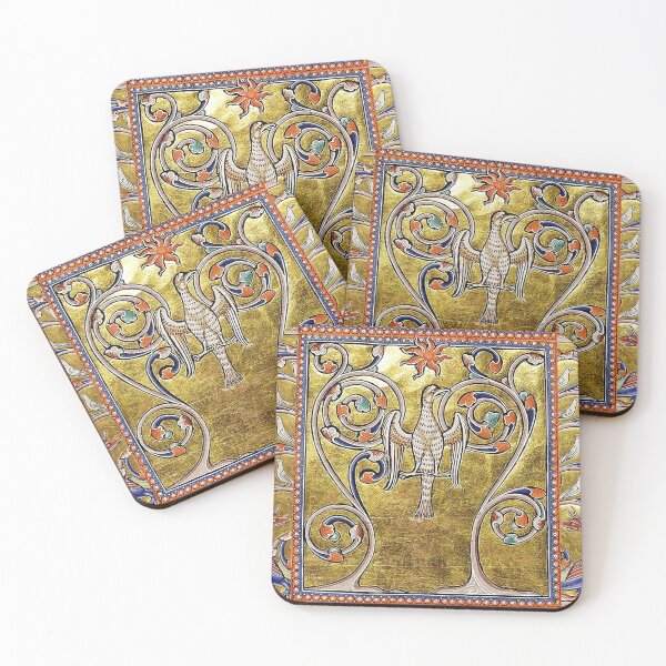 Item preview, MEDIEVAL BESTIARY,PHOENIX,TREE OF LIFE ,BIRDS,DRAGONS FANTASTIC ANIMALS IN GOLD RED BLUE COLORS designed and sold by BulganLumini.