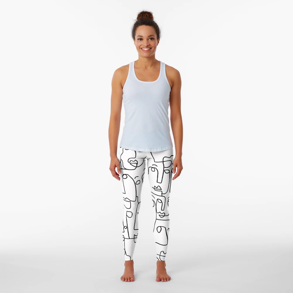 Abstract Faces line art Neutral  Leggings for Sale by soqhiee