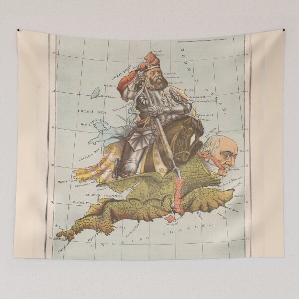 Item preview, Old England & St George Cartoon Map (1888) Vintage Political Cartoon Atlas designed and sold by BravuraMedia.