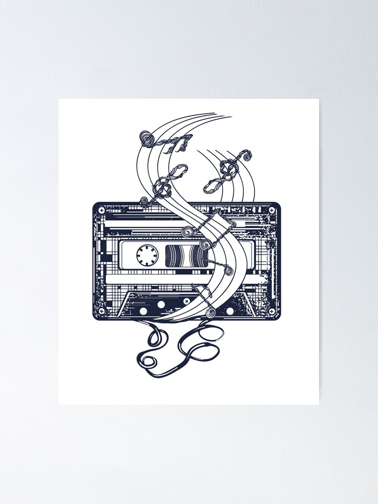 Retro music tattoo. Old audio type and notes