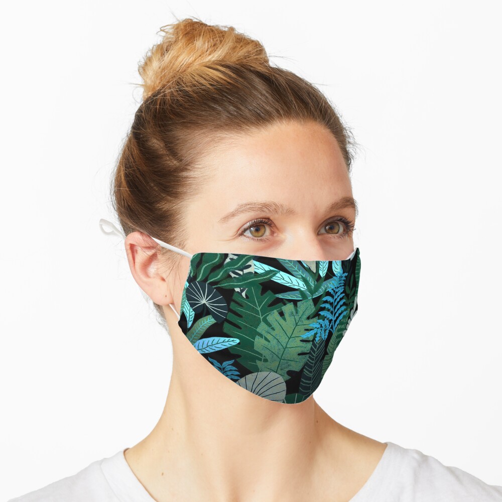 Blue Tropical Jungle at Night Mask